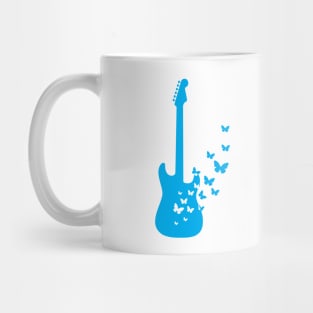 S-Style Electric Guitar Silhouette Turning Into Butterflies Blue Mug